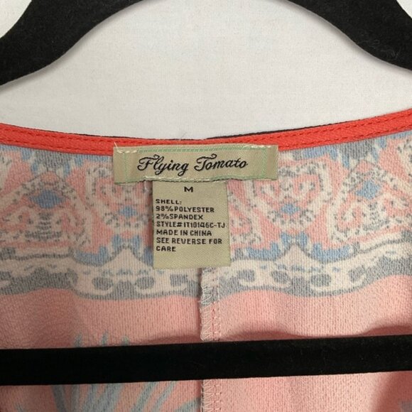 Flying Tomato Orange Green Wrap Blouse 3/4 Sleeve - Picture 3 of 4